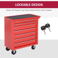 HOMCOM 7 Drawer Roller Tool Chest, Mobile Lockable Toolbox, Storage Organizer with Handle for Workshop Mechanics Garage, Red(m-7)
