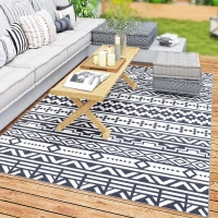 Outsunny Reversible Outdoor Rug, Waterproof Plastic Straw with Carry Bag, 6' x 9', Blue & White Geometric(m-10)