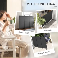 Outsunny 3 Panel Folding Outdoor Privacy Screen, 5.8FT Tall Room Divider with UV30+ Protection, Freestanding Privacy Panel Partition with Stable Base for Indoor Outdoor, Dark Grey(m-4)
