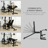 Soozier Smith Machine, Multi-Functional Power Cage w/ Adjustable Bench, Barbell Bar, Cable Pulley System, 15-Level Squat Rack(m-5)
