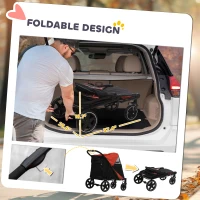 PawHut Dog Stroller for Large Medium Small Dogs up to 66 Lbs. 23.5" in Body Length, One-Click Foldable Pet Cat Stroller with Storage, Shock Absorption Wheels, Mesh Window, Safety Leash, Red(m-5)