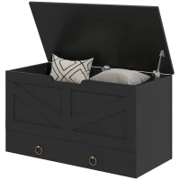 HOMCOM 31.5 Inches Storage Chest, Storage Trunk with 2 Safety Hinges for Living Room, Black Wood Grain(m-2)