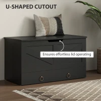 HOMCOM 31.5 Inches Storage Chest, Storage Trunk with 2 Safety Hinges for Living Room, Black Wood Grain(m-6)