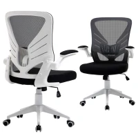 Vinsetto Mesh Office Chair Swivel Task Desk Chair with Lumbar Back Support, Flip-Up Arm, Adjustable Height for Home Office, Grey/Black(m-2)
