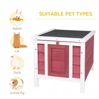 PawHut Wooden Rabbit Hutch Bunny Cage Outdoor Cat House Guinea Pig Cage Duck Shelter, Indoor Outdoor Use, 20"x16.5"x17", Red(m-4)