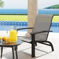 Outsunny Outdoor Adirondack Chair Muskoka Chair with Aluminum Frame, Mesh Seat, High Back for Garden, Deck, Dark Grey(m-1)