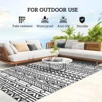 Outsunny Reversible Outdoor Rug, Waterproof Plastic Straw with Carry Bag, 6' x 9', Black & White Geometric Wall(m-6)