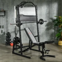 Soozier Smith Machine, Multi-Functional Power Cage w/ Adjustable Bench, Barbell Bar, Cable Pulley System, 15-Level Squat Rack(m-8)