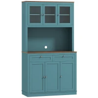 HOMCOM 71" Kitchen Pantry Cabinet with Microwave Stand, Kitchen Hutch with 2 Drawers and Adjustable Shelves, Green(m-12)