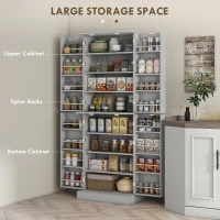 HOMCOM 65" Kitchen Cabinet, Kitchen Pantry Cabinet with 4 Doors and 16 Door Shelves for Dining Room, Grey(m-4)