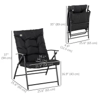Outsunny Foldable Lounge Chair, Fabric Upholstered Recliner, Outdoor Lounger with Armrest, Metal Frame for Backyard, Black(m-3)