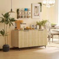 HOMCOM 55" Modern Sideboard, Fluted Buffet Cabinet with Adjustable Shelves, 5 Metal Legs for Kitchen, Living Room, Nature Wood(m-9)