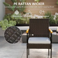 Outsunny Set of 2 Rattan Outdoor Dining Chairs, Wicker Patio Chairs with Removable Cushion, Acacia Wood Armrests, Light Grey(m-6)
