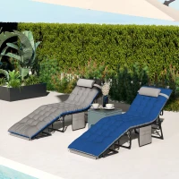 Outsunny Outdoor Chaise Lounge Chair Set of 2, 5-Level Adjustable Folding Pool Lounge Chairs with Cushions, Brown/Blue(m-8)