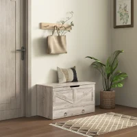 HOMCOM 31.5 Inches Storage Chest, Storage Trunk with 2 Safety Hinges for Living Room, Grey Wood Grain(m-1)