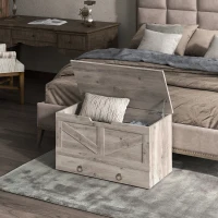 HOMCOM 31.5 Inches Storage Chest, Storage Trunk with 2 Safety Hinges for Living Room, Grey Wood Grain(m-8)