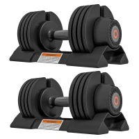 Soozier 4-Level Adjustable Dumbbells, 2 x 22lbs Rubber Weights Exercise Fitness Dumbbell Set with Non-Slip Handles and Tray for Men Women Home Gym Workout(m-2)