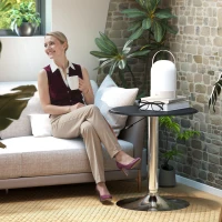 HOMCOM 25" Classic Round Adjustable Faux Leather Chrome Standing Bistro Table, Black(m-8)