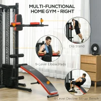 Soozier Multi Home Gym Equipment, Workout Station with Sit up Bench, Push up Stand, Dip Station, 143lbs Weights(m-5)