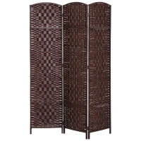 HOMCOM 6ft Folding Room Divider, 3 Panel Wall Partition with Wooden Frame for Bedroom, Home Office, Brown(m-2)