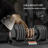 Soozier 4-Level Adjustable Dumbbells, 2 x 22lbs Rubber Weights Exercise Fitness Dumbbell Set with Non-Slip Handles and Tray for Men Women Home Gym Workout(m-4)