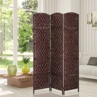 HOMCOM 6ft Folding Room Divider, 3 Panel Wall Partition with Wooden Frame for Bedroom, Home Office, Brown(m-8)