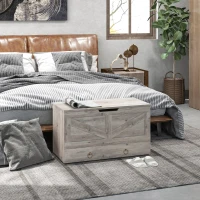 HOMCOM 31.5 Inches Storage Chest, Storage Trunk with 2 Safety Hinges for Living Room, Grey Wood Grain(m-10)