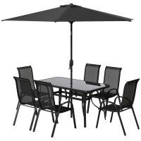 Outsunny 8 Pieces Patio Furniture Set with 9Ft Patio Umbrella, Outdoor Dining Table and Chairs, Black