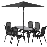 Outsunny 8 Pieces Patio Furniture Set with 9Ft Patio Umbrella, Outdoor Dining Table and Chairs, Black(m-1)