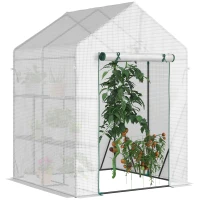 Outsunny 56" x 56" Walk-in Greenhouse Outdoor, Portable Gardening Plant Hot House with 2-Tier Shelf, Green(m-11)