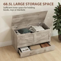 HOMCOM 31.5 Inches Storage Chest, Storage Trunk with 2 Safety Hinges for Living Room, Grey Wood Grain(m-4)