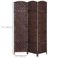 HOMCOM 6ft Folding Room Divider, 3 Panel Wall Partition with Wooden Frame for Bedroom, Home Office, Brown(m-3)