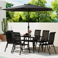 Outsunny 8 Pieces Patio Furniture Set with 9Ft Patio Umbrella, Outdoor Dining Table and Chairs, Black(m-10)