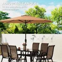 Outsunny 8 Pieces Patio Furniture Set with 9Ft Patio Umbrella, Outdoor Dining Table and Chairs, Light Mixed Brown(m-5)