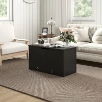 HOMCOM 31.5 Inches Storage Chest, Storage Trunk with 2 Safety Hinges for Living Room, Black Wood Grain(m-9)