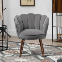 HOMCOM Modern Accent Chair Leisure Club Chair with Velvet-Touch Fabric Wood Legs for Living Room, Dark Grey(m-7)