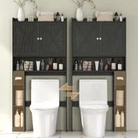 HOMCOM Farmhouse Over the Toilet Cabinet with Barn Doors, Over the Toilet Storage Cabinet with Adjustable Shelf, Black(m-8)