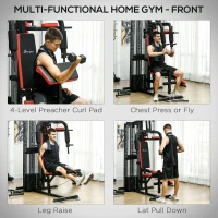 Soozier Multi Home Gym Equipment, Workout Station with Sit up Bench, Push up Stand, Dip Station, 143lbs Weights(m-4)