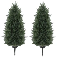 HOMCOM 43.3 Inch Set of 2 Artificial Cypress Topiary Tree, Indoor Outdoor UV Resistant Faux Plants with Ground Stake for Garden(m-11)