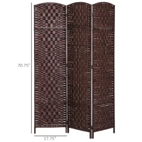 HOMCOM Room Divider, 3 Panel Folding Privacy Screen, 6FT Tall Portable Wicker Weave Partition Wall Divider for Bedroom, Home Office, Brown(m-3)
