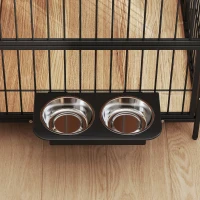 PawHut 30 Inch Dog Crate Furniture, Indoor Pet Kennel Side Table with Rotatable Bowls, 2 Anti-Escape Doors, for M Dogs, Oak(m-9)