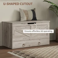 HOMCOM 31.5 Inches Storage Chest, Storage Trunk with 2 Safety Hinges for Living Room, Grey Wood Grain(m-6)