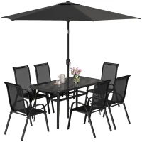 Outsunny 8 Pieces Patio Furniture Set with 9Ft Patio Umbrella, Outdoor Dining Table and Chairs, Black(m-11)