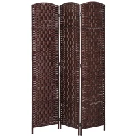 HOMCOM Room Divider, 3 Panel Folding Privacy Screen, 6FT Tall Portable Wicker Weave Partition Wall Divider for Bedroom, Home Office, Brown(m-12)