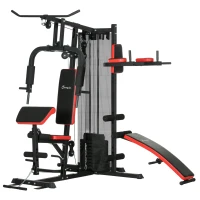 Soozier Multi Home Gym Equipment, Workout Station with Sit up Bench, Push up Stand, Dip Station, 143lbs Weights(m-2)
