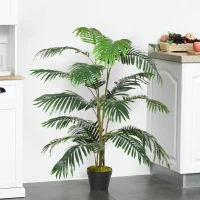 Outsunny 4.6FT Palm Tree Artificial Faux Plant with 20 Leaves in Nursery Pot for Indoor Greenery Home Office Decor(m-4)
