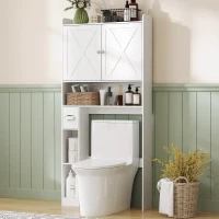 HOMCOM Farmhouse Over the Toilet Cabinet with Barn Doors, Over the Toilet Storage Cabinet with Adjustable Shelf, White(m-11)