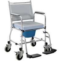 HOMCOM Rolling Shower Chair, Bedside Commode Wheelchair with Padded Seat, Backrest, for Seniors, Disabled, 300 lbs, Gray(m-11)