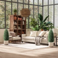 HOMCOM 43.3 Inch Set of 2 Artificial Cypress Topiary Tree, Indoor Outdoor UV Resistant Faux Plants with Ground Stake for Garden(m-8)