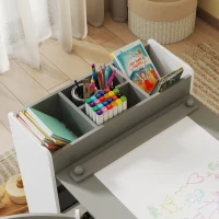 Qaba Kids Table and Chairs Set, Toddler Art Table and Chair Set with Paper Roll, Storage Shelves and Drawers, Grey(m-10)